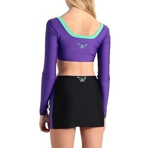 Puma Cropped Long Sleeve Top Purple Green Butterfly Logo Square Neck Women's XL